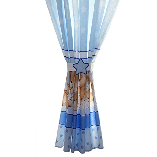 Kinderzimmer Vorhänge Gardinen 2er SET 155 x 155 cm Dekoschal mit Zierband und Stern, Farbe: Bärchen Blau, Größe: ca. 155×155 cm - 5