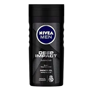 NIVEA Men Body Wash, Deep Impact, 3 in 1 Shower Gel for Body, Face & Hair, with Microfine Clay, 250 ml