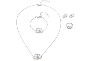 FDEETY 4 Pezzi Set Gioielli Cuori Intrecciati Collana Bracciale Anello Orecchini Cristallo Brillante Parure Elegante Donna