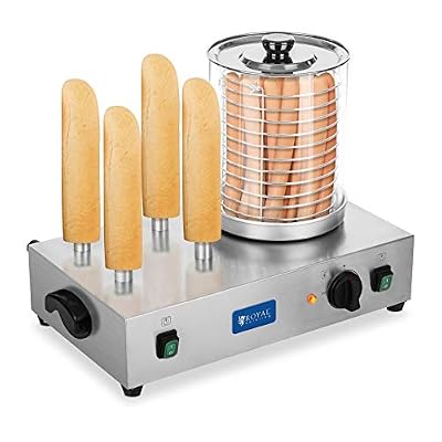 Royal Catering Machine à Hot Dog Professionnelle Appareil Hot Dog RCHW 2300 (Puissance 2 x 300 Watts, Température 0-95°C, Taille du cylindre 24 cm, Diamètre du cylindre 20 cm, 4 Fentes à toast)