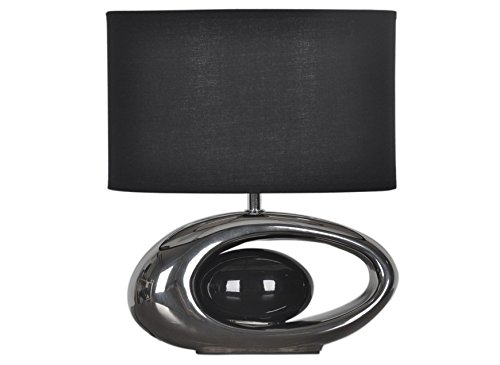 MARQUE GENERIQUE- Lampe Ã  poser en cÃ©ramique avec abat-jour en coton noir et chrome hauteur 30.5 cm Warren - 0cm x 0cm x 0cm