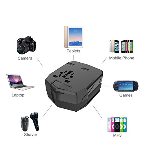 Universal Reisestecker ,KINDEN Reiseadapter(US/EU/UK/AU) Travel Adapter mit 2.5A Dual USB Laden Ladegerät(Schwarz) - 6