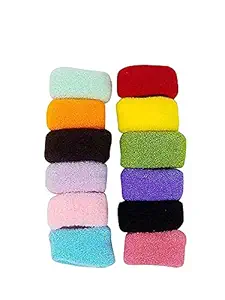 Fitness Fit Cotton Woolen Bun/Ponytail Thick Rubber Bands for Women (Pack of 12) (Multicolor)
