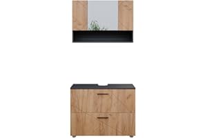 Vicco Irma Bathroom Furniture, Modern Bathroom Cabinet, Vanity Unit, Mirror Cabinet, Tall Cabinet, Midi Cabinet, Wall Cabinet, Door Drawer (Anthracite Oak, Irma 13 Bathroom Furniture Set)