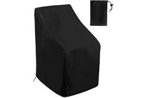 YJDOORPLAY Fundas para sillas de jardín, impermeables, resistentes, de tela Oxford 210D, para exteriores, apilables, con cordón, para jardín, césped, sillas apilables, color negro (65 cm + bolsas de