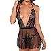 Produktbild tohole Damen Mesh-Nachthemd Spitze Dessous Satin Nachthemd Negligee Babydoll Spitze Dessous Lingerie Nachtwäsche V Ausschnitt Spaghetti Träger Kleid mit G-String Sleepwear