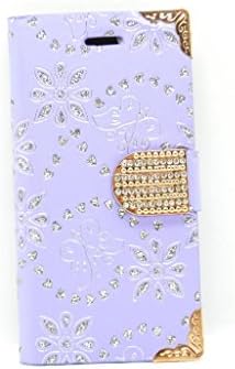 iPhone 6 "4.7" Purple Wallet Diamante Diamonds Butterflies Flowers Clutch Case Pouch built In Card and Cash slots