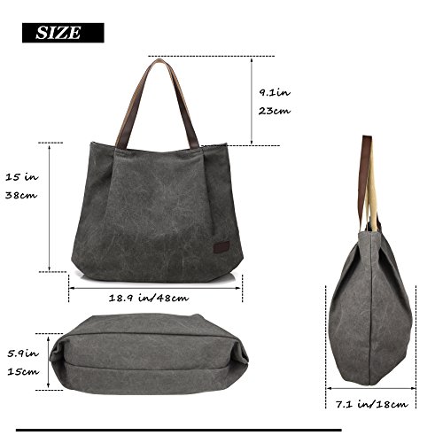 DCCN Canvas Shopper Damen Handtasche Einkaufstasche mit Große Kapazität 48*38*18cm - 5