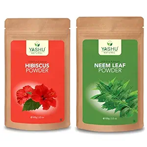 YASHU Pure & Natural Hibiscus & Neem Leaf Powder for Hair & Skin | Combo Pack for Dryness Care (200g)