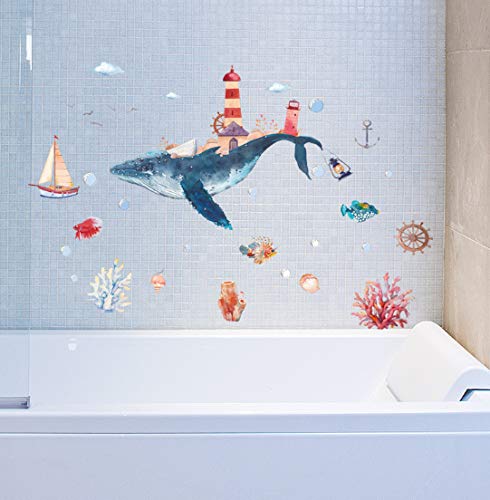 Preisvergleich Produktbild Unterwasserwelt Wal Stadt Aquarell Baby Wandaufkleber Glas Wndow Bad Kinderzimmer Wohnkultur Wandbild 101 * 138 cm
