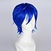 Layered Dark Blue 30cm Long Women Men Anime Heat Resistant Cosplay Wig+Cap