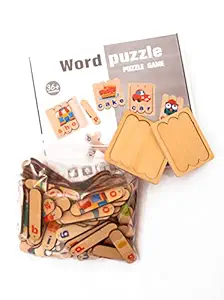 MONKEYTAIL Wooden Word Puzzle Spell and See for Children, Montessori Educational Learning Words Puzzle Board Toy- Multi Color