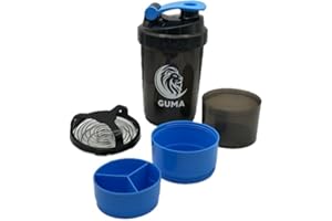 GUMA SHAKER DE PROTEINAS Y BEBIDAS ENERGETICAS PARA GIMNASIO.INCLUYE DIFERENTES COMPARTIMENTOS Y TAMIZ MEZCLADOR DE ACERO INOXIDABLE PARA MEZCLAS SIN GRUMOS. LA MEJOR BOTELLA PARA TU ENTRENAMIENTO (AZUL)