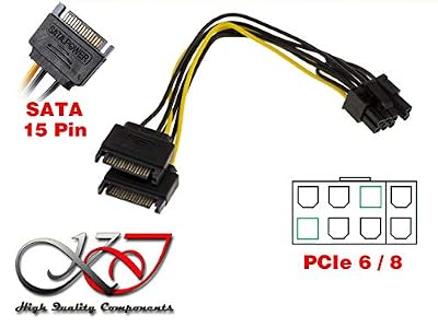 KALEA INFORMATIQUE Cordon Adaptateur PCIe 6 ou 8 Points Mâle pour Carte Graphique vers 2 alimentations SATA Mâle 15 Points - Longueur 20 cm
