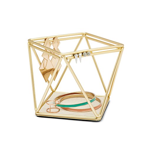 Umbra 299480-221 Jewelry Display Prisma Ringhalter, Schmuckständer, Schmuckhalter, Ohrringhalter, Armbandhalter mit Leinen ausgekleidete Ablage, vermessingter Stahl, messing - 2