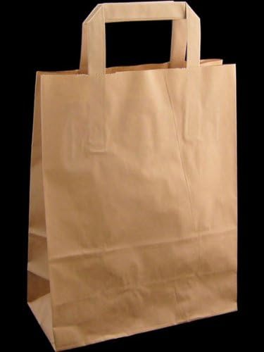 Flat Tape Handle Bags, 22cm wide brown kraft carrier bags, internal tape handle, Boxes of 250