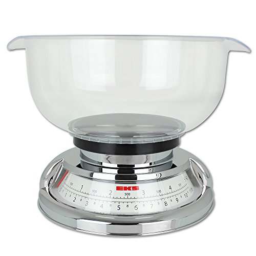 Küchenwaage mit Rührschüssel - Küchenwaage analog - EKS Küchenwaage mit Schüssel mit Farbauswahl (Chrom)