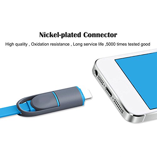 2 in 1 USB kabel für Blitz Micro Flach Kabel Lade Daten Sync Ladegerät Kabel für iPhone 7 6S plus SAMSUNG HUAWEI Telefonkabel (Blau) - 7