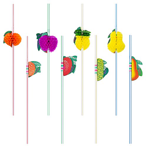 Blulu 50 Stück Gemischte Farbe Cocktail Trinken Flexible 3D Frucht Strohhalme - 2
