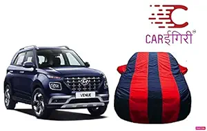 Carigiri Car Body Cover for Hyundai Venue (with Mirror Pocket, Triple Stiched, Red/Navy Blue)