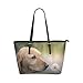 Produktbild Plsdx Hund spielen Löwenzahn Blume große Leder tragbare Top Griff Hand Totes Taschen kausalen Handtaschen mit Reißverschluss Schulter Shopping Geldbörse Gepäck Veranstalter für Lady Girls Womens