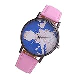 Coolster Damen & Unisex Vogue Creative Map Dial Lederband Armbanduhr Armband (rosa)