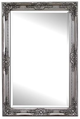 Rococo by Casa Chic Miroir Mural - Shabby Chic Miroir Baroque orné en Bois Massif - Taillé Artisanalement - Grand - 90 x 60 cm - Argent