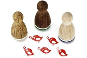 Stemplino® Mini timbri – motivo: uccellini con fiore, diametro 12 mm, timbri in legno per bambini, con motivo uccellini