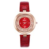 good01 Exquisite Armbanduhr Fashion Damen Glänzende Strasssteine Quicksand Kunstleder Quarz Armbanduhr, rot
