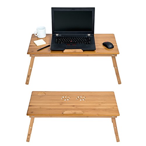 TecTake Laptoptisch Notebooktisch Betttisch faltbar höhenverstellbar aus Bambus mit Getränkehalter 72x35cm - 5