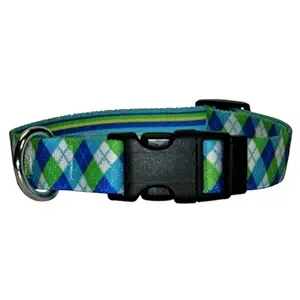 Yellow Dog Design Blue and Green Argyle Dog Collar Fits Neck 14 to 20