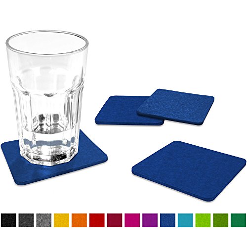 FILU Filzuntersetzer eckig 8er Pack (Farbe wählbar) blau - Untersetzer aus Filz für Tisch und Bar als Glasuntersetzer / Getränkeuntersetzer für Glas und Gläser rechteckig viereckig