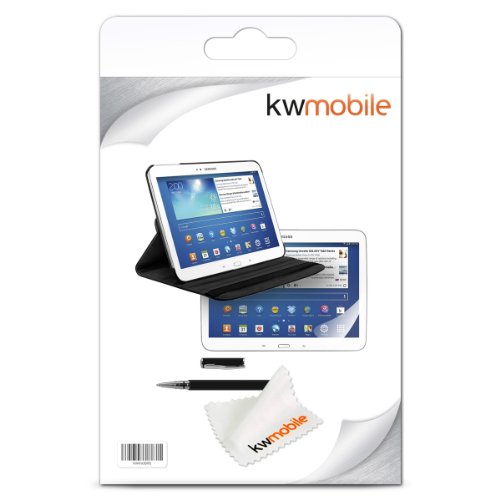 3in1 Set: kwmobile Hülle für Samsung Galaxy Tab 3 10.1 P5200 / P5210 / P5220 – 360° Standfunktion Case Tablet Schutzhülle Kunstleder – Smart Cover Tabletcase Schwarz + Folie, kristallklar + Stylus, schwarz - 7