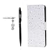 Produktbild Xiaomi Redmi 3 / 3S / 3 Pro Hülle, Xiaomi Redmi 3 / 3S / 3 Pro Schutzhülle, Alfort 3 in 1 Lederhülle Bling Glitter Fashion Design Premium PU Leder Hohe Qualität Tasche Case Cover Kasten Abdeckung Wallet für Xiaomi Redmi 3 / 3S / 3 Pro 5.0" Smartphone Funktion Standfunktion Unterstützte Telefone und Magnetverschluss ( Weiße Sterne ) + Alfort Schwarz Stylus Pen + Netter Staub Stecker