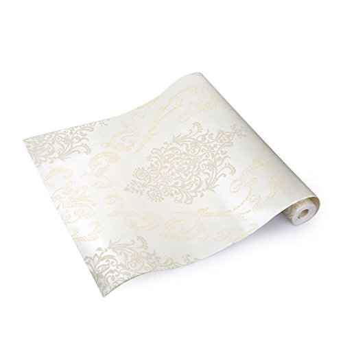 Auralum® 10M x 53CM Vliestapete Damaskus Muster Tapeten Mustertapete Beflockung in Backstein Tapeten für Wohnzimmer, Schlafzimmer Beige - 2