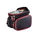 Produktbild WOLJW Fahrradrahmen Tasche wasserdicht Fahrrad Vorderrohr Tasche Fotorahmen Handytasche Touchscreen Doppeltasche hängen Handytasche Smartphone Sonnenschirm Design,Red