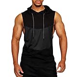 Produp Fashion Tops Herren Sommer Casual Patchwork Mit Kapuze Ärmelloses Sport T-Shirt Top Weste Bluse Comfoutable Sport Pullover