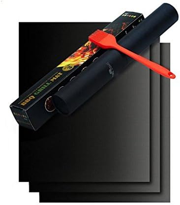 Set of 2/3/5 pcs Highest Quality BBQ Grill &amp; Baking Mats 100% Non-stick and Reusable Teflon Cooking Mats resistant up to 260℃(400-500℉)Perfect for Baking on Gas, Charcoal, Oven and Electric Grills 40*33CM (5pcs with BBQ a brush)