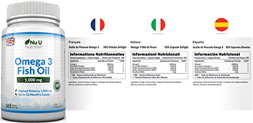 Omega 3 Fish Oil 1000mg - 365 Softgel Capsules - Up to 12 Month’s Supply - Pure Fish Oil with Balanced EPA & DHA - Contaminant Free Omega 3 - Made in the UK by Nu U Nutrition - Image 4