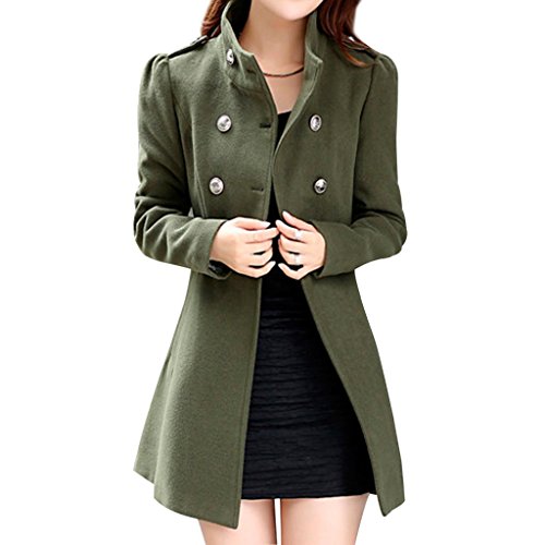 Hee Grand Women Wool Blends Double Breasted Long Sleeve Winter Coat Chinese L Green