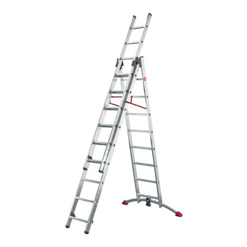 Hailo 9309-101 Profilot Alu-Kombileiter 3-teilig, Lot-System mit Einhängetritt 2x 9 und 1 x 8 Sprossen