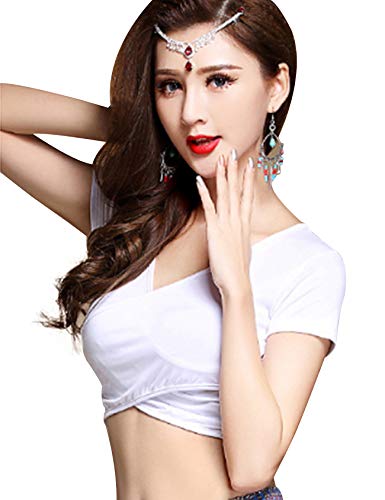 Bestgift Tops T-Shirt Cache-Coeur Nombril Exposé Amincissant Femme