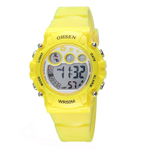 Kinder Jungen Mdchen Armbanduhr Wasserdicht Kids Digital Elektronische Uhr mit Alarm Chronograph Stoppuhr LED Beleuchtung - Gelb