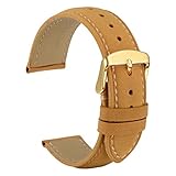 WOCCI Vintage Leder Uhrenarmband 22mm mit Gold Schnalle, Ersatz Armbanduhr Unisex (Hellbraun)