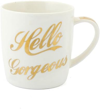 "Hello Gorgeous" White & Gold Funny / Cheeky Fine China Mug with Presentation Box