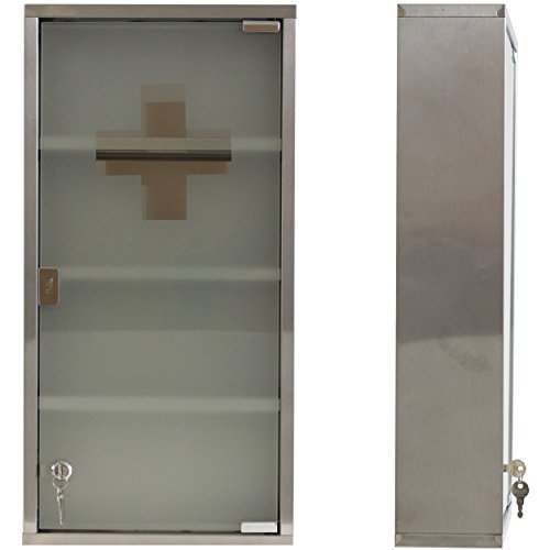 Oxid7® Medizinschrank Arzneischrank Erste Hilfe Schrank 30 x 13 x 60 cm – mit 4 Fächern und Glas-Tür zum Abschließen mit 2 Schlüsseln für kindersichere Medikamenten Lagerung - 6