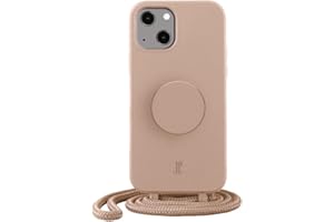 JE JUST ELEGANCE PopSockets x Just Elegance iPhone Hülle - Necklace Case - Handyhülle kompatibel mit iPhone 13 - iPhone Schutzhülle mit Abnehmbarer Kordel und Fingerhalter (Zartes Apricot)