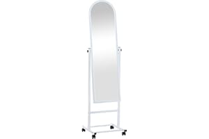 CLP Espejo De Pie Evoir Moderno con Marco Metálico & Ruedas I Espejo Versátil De Cuerpo Entero & Ajustable En Inclinación, Color:Blanco