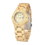 Bewell W020AL Montre-bracelet analogique en bois naturel avec mouvement à quartz japonais Affichage de la date lumineuse