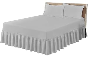 COTON MODE Silver Easy Iron King Size Valance Sheet - Poly Cotton King Size Bed Skirt Valance Sheet 152CM x 198CM - Polycotton Kingsize Frilled Base Fitted Valance Sheet